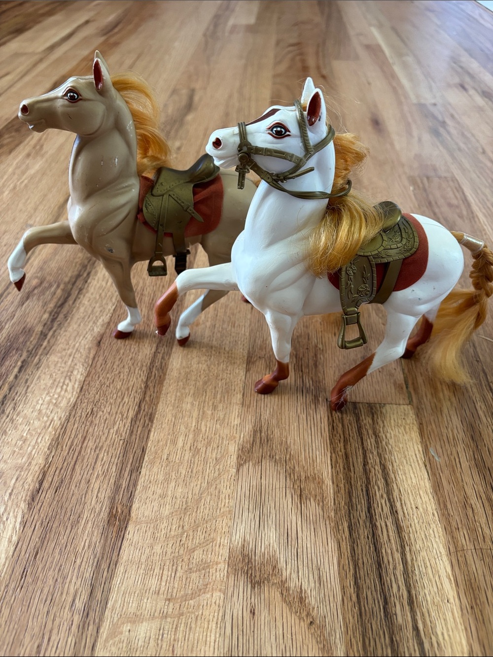 Pair of Vintage Reeves Breyer Horses with Gold Saddles